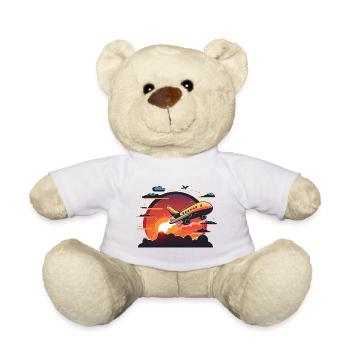 Up, Up, and Chuckles: A Funny Cartoon Airplane Tak - Teddy Bear - white - Front