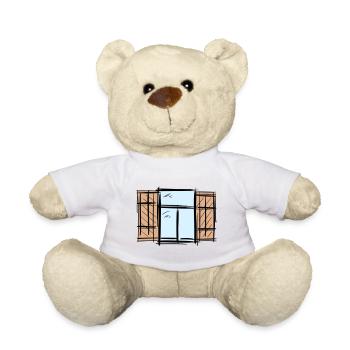 Altes Fenster m. Fensterläden Klappläden Zeichnung - Teddy - Weiß - Vorne