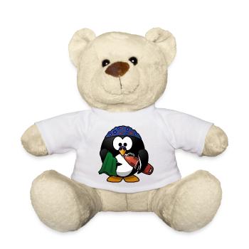 Flower Hat Penguin on the Beach - Teddy Bear - white - Front