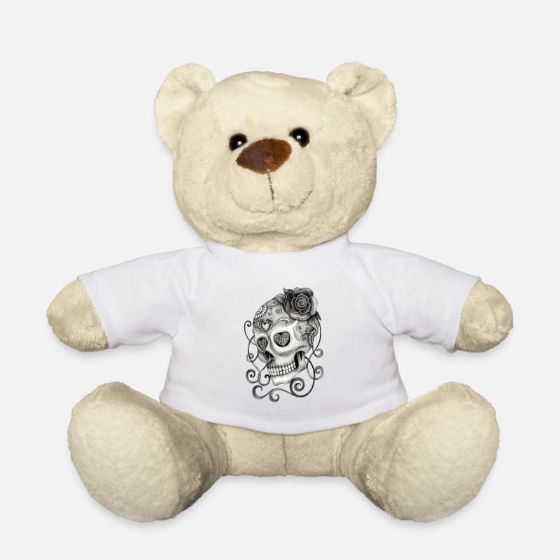 Totenkopf mit Rose Tattoo - Teddy - Weiß
