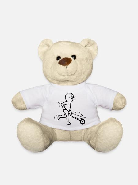 Bauarbeiter mit Schubkarre - Teddy - Weiß