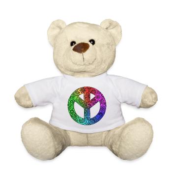 Paix - Symbole de paix coloré - Nounours - blanc - Devant