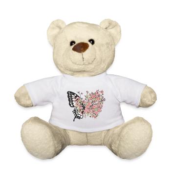Butterflies Flowers love spring nature - Teddy Bear - white - Front