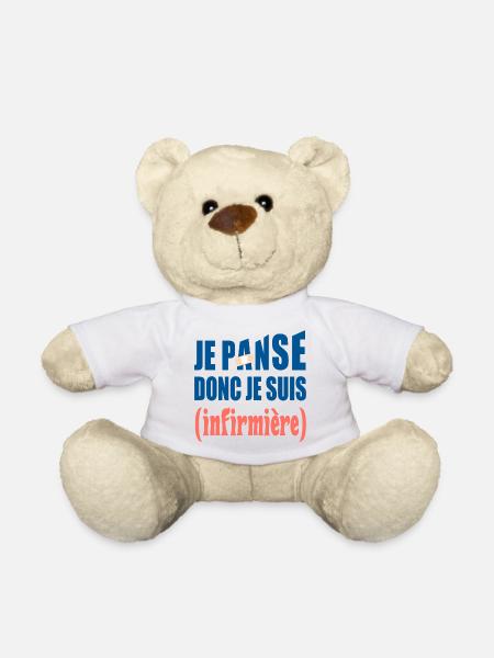 Je panse donc je suis infirmière t-shirt cadeau - Nounours - blanc