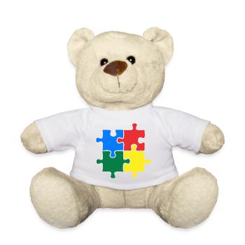 Autismus Bewusstsein Puzzle Bunt - Teddy - Weiß - Vorne