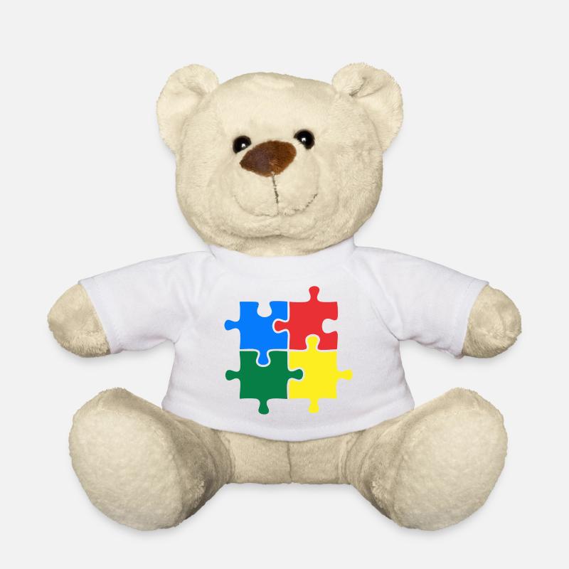 Autism Awareness Puzzle Colorful - Teddy Bear - white