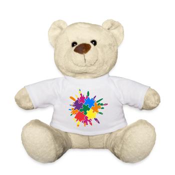 Autism Awareness Puzzle Colorful Splash - Teddy Bear - white - Front