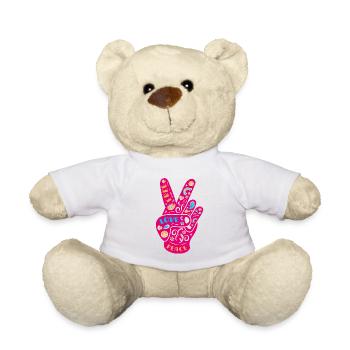 Peace Love Harmony Victory Handzeichen Frieden - Teddy - Weiß - Vorne