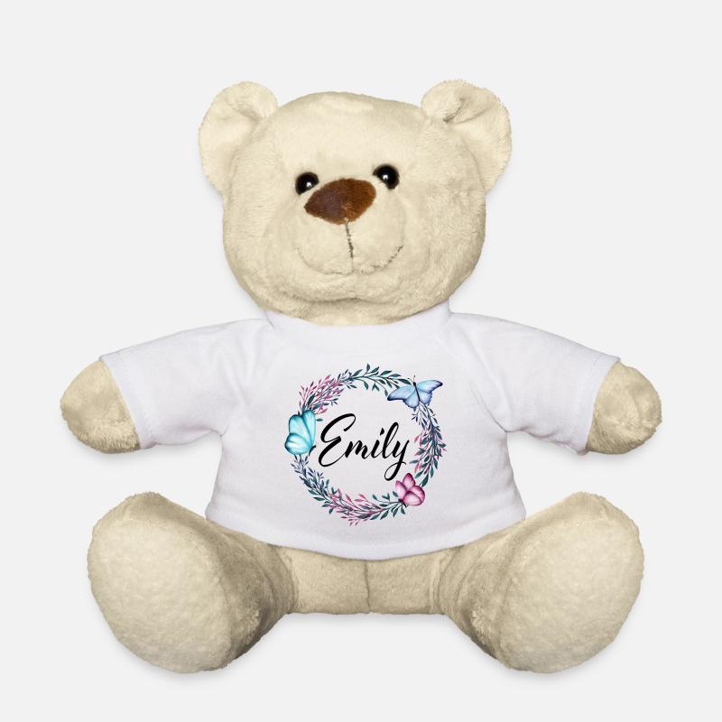 Emily, name, lettering, flower wreath, gift - Teddy Bear - white