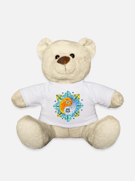 Katze Hund niedlich Yin Yang Symbol Mandala - Teddy - Weiß