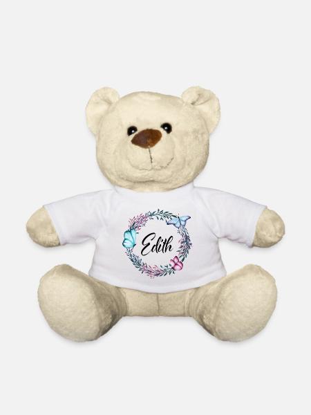 Edith, nom, lettrage, couronne de fleurs, cadeau - Nounours - blanc