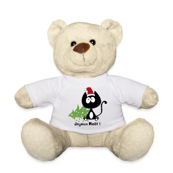 Joyeux noel ! Chat et sapin renversé, humour ! - Nounours - blanc - Devant