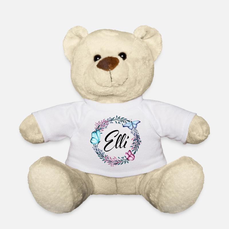 Elli, Name, Schriftzug, Blumenkranz, Geschenk - Teddy - Weiß