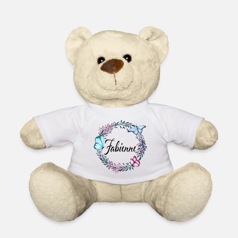 Fabienne, nom, lettrage, couronne de fleurs cadeau - Nounours - blanc
