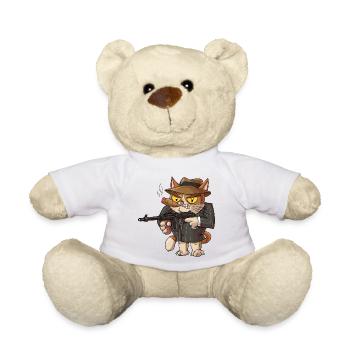 Mafia Katze / Kater mit Gewehr - Teddy - Weiß - Vorne