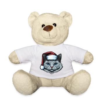 Gorgeous cat wearing Xmas hat - Teddy Bear - white - Front