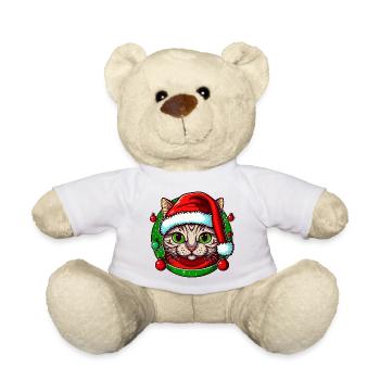 Adorable chat portant un chapeau de Père Noël - Nounours - blanc - Devant