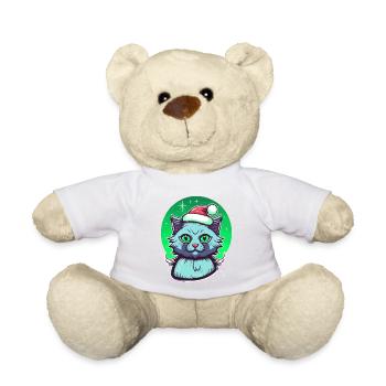 Superbe chaton portant un chapeau de Père Noël - Nounours - blanc - Devant