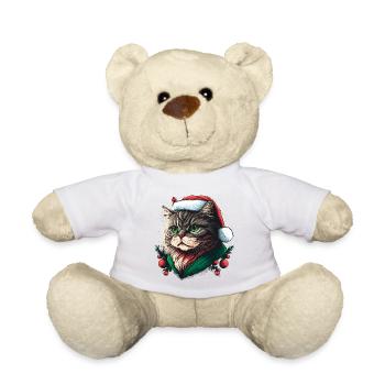 Adorable chat portant un chapeau de Noël - Nounours - blanc - Devant