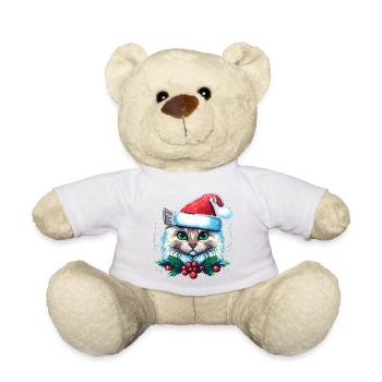Adorable chat portant un chapeau de Père Noël - Nounours - blanc - Devant