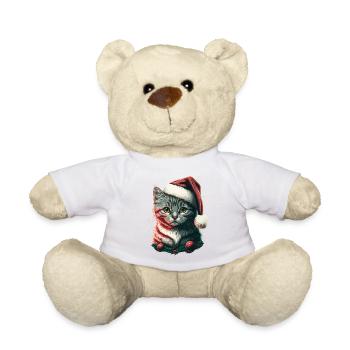 Superbe chaton portant un chapeau de Père Noël - Nounours - blanc - Devant