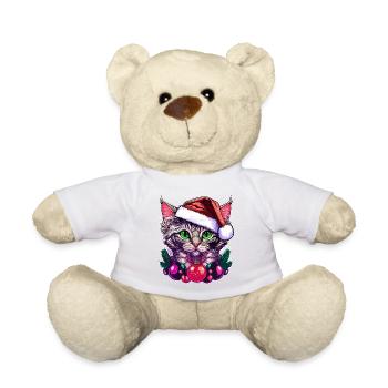 Superbe chaton portant un chapeau de Père Noël - Nounours - blanc - Devant