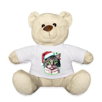 Joli chat portant un chapeau de Noël - Nounours - blanc - Devant