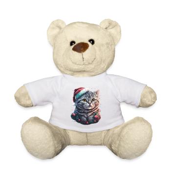 Magnifique chaton portant un chapeau de Père Noël - Nounours - blanc - Devant