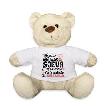 Sœur Sœurs Jumelles Famille Amour Fille Rose - Nounours - blanc - Devant