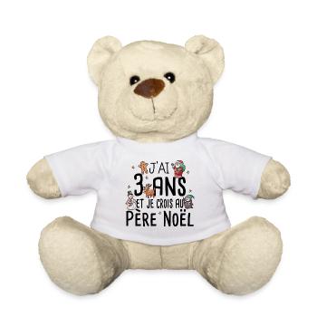 3 ans Père Noël Anniversaire Fille Garçon Fillette - Nounours - blanc - Devant