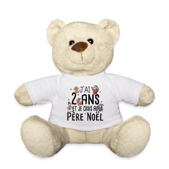 2 ans Père Noël Anniversaire Fille Garçon Fillette - Nounours - blanc - Devant
