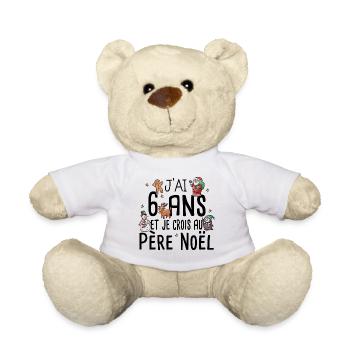6 ans Père Noël Anniversaire Fille Garçon Fillette - Nounours - blanc - Devant