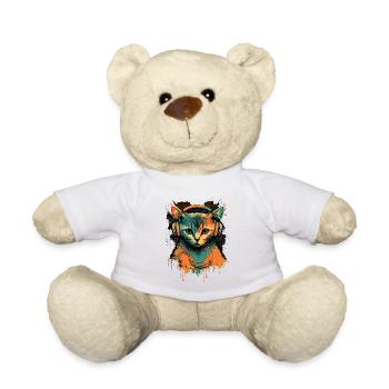 Retro Cat with Headphones - Teddy Bear - white - Front