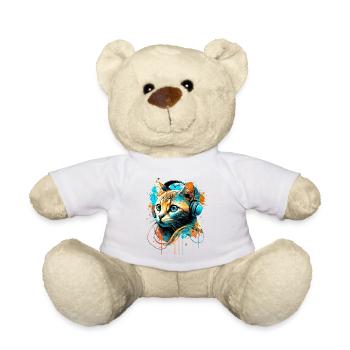 Katze hört Musik - Teddy - Weiß - Vorne
