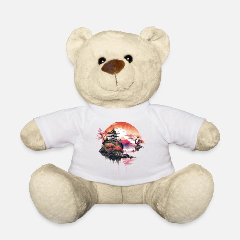 Japanese Temple on Mountain - Teddy Bear - white