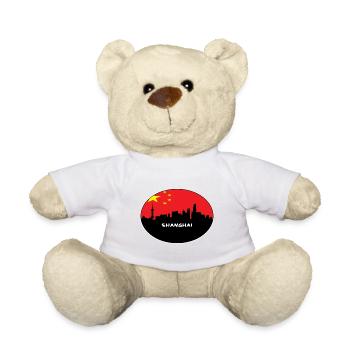 Shanghai-China-Flaggen-Skyline-Schattenbild-Reise - Teddy - Weiß - Vorne
