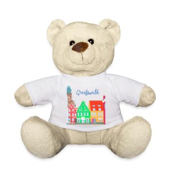 Greifswald, colorful half-timbered houses, East Germany - Teddy Bear - white - Front