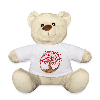 Baum in Holz Optik mit Herzen zum Valentinstag - Teddy - Weiß - Vorne