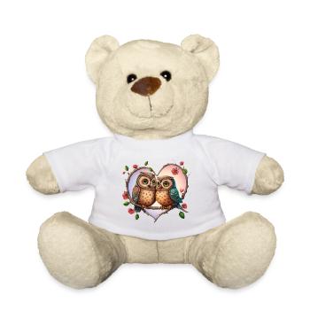 Les hiboux aiment les amants doux fleurs de cœur colorées - Nounours - blanc - Devant