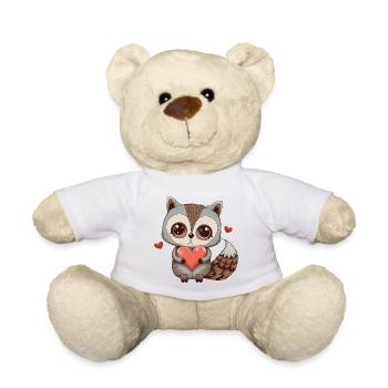 Cute raccoon embraces a heart drawing love - Teddy Bear - white - Front