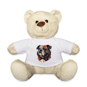 Bulldogge mit roter Fliege - Teddy - Weiß - Vorne