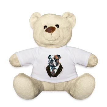 Bulldogge im schwarzen Anzug - Teddy - Weiß - Vorne