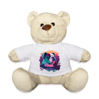 Vaporwave Bulldog Loves Sunset - Teddy Bear - white - Front