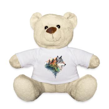 Wolf Wolfskopf Natur Wildnis Wald Bäume Kunst - Teddy - Weiß - Vorne