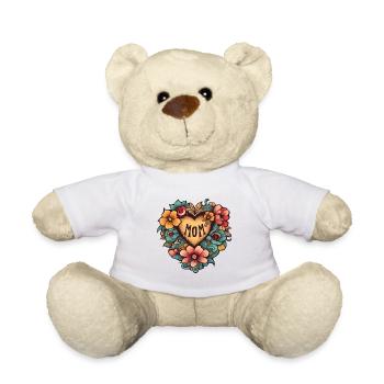 Mother's Day Heart with Flowers - Teddy Bear - white - Front