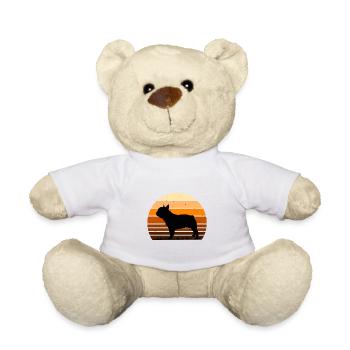 Amoureux du Bouledogue Français Silhouette Vintage Coucher de Soleil - Nounours - blanc - Devant