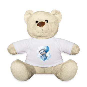 Baby bear with balloon, clouds, stars, watercolor - Teddy Bear - white - Front