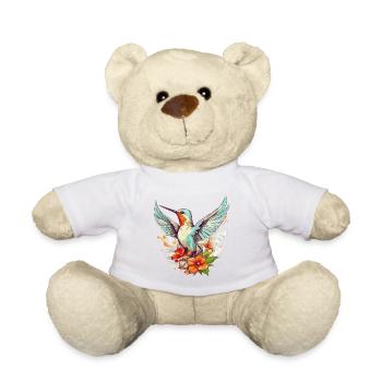 Kolibri Blumen Vogel Tier Kunst Aquarell Bunt - Teddy - Weiß - Vorne