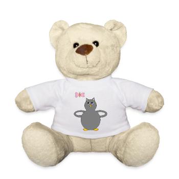 Graue Eule Kauz Uhu & rosa/blauer Schmetterling - Teddy - Weiß - Vorne