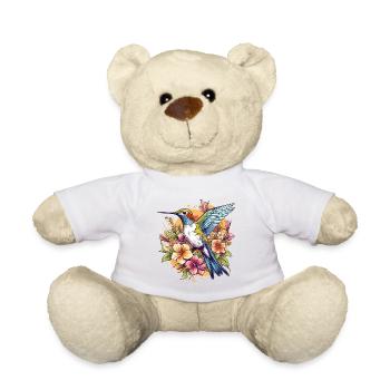 Kolibri Blumen Vogel Tier Kunst Aquarell Bunt - Teddy - Weiß - Vorne